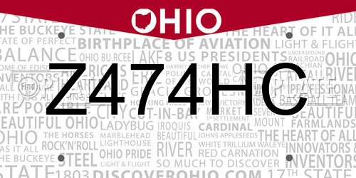 Z474HC Ohio License Plate
