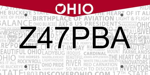 Z47PBA Ohio License Plate