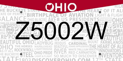 Z5002W Ohio License Plate