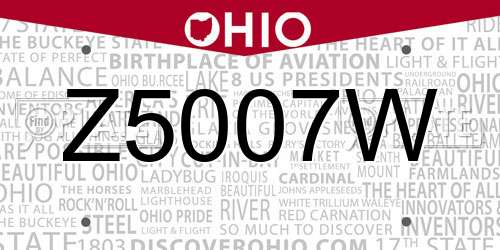 Z5007W Ohio License Plate