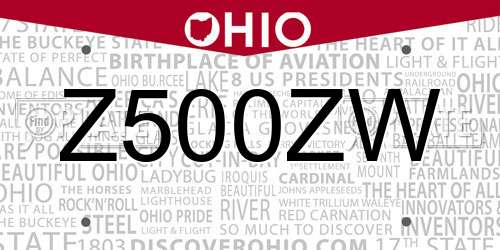 Z500ZW Ohio License Plate