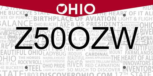 Z50OZW Ohio License Plate