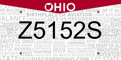 Z5152S Ohio License Plate
