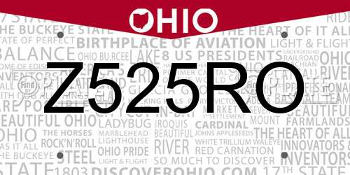 Z525RO Ohio License Plate