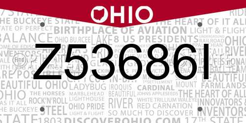 Z53686I Ohio License Plate
