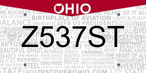 Z537ST Ohio License Plate