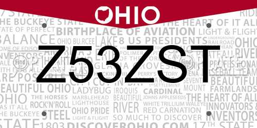 Z53ZST Ohio License Plate