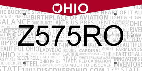 Z575RO Ohio License Plate