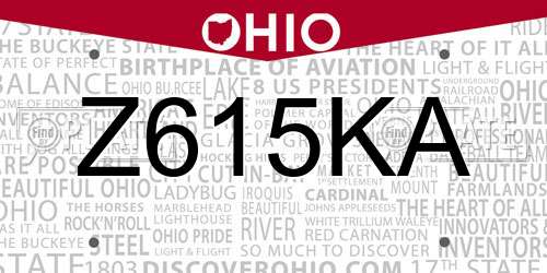 Z615KA Ohio License Plate