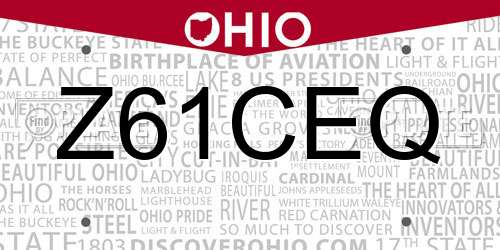 Z61CEQ Ohio License Plate