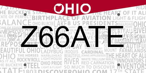Z66ATE Ohio License Plate