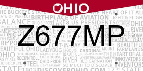 Z677MP Ohio License Plate