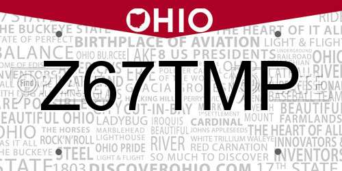 Z67TMP Ohio License Plate