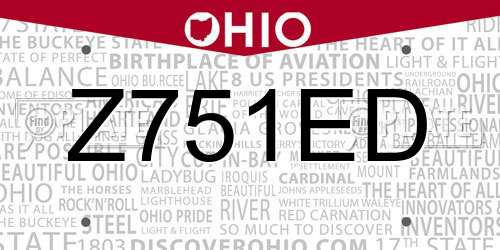 Z751ED Ohio License Plate