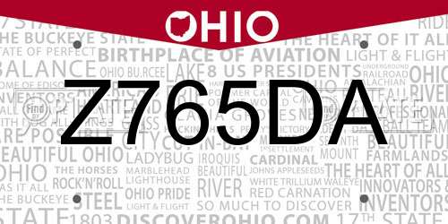 Z765DA Ohio License Plate