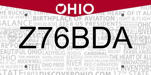 Z76BDA Ohio License Plate