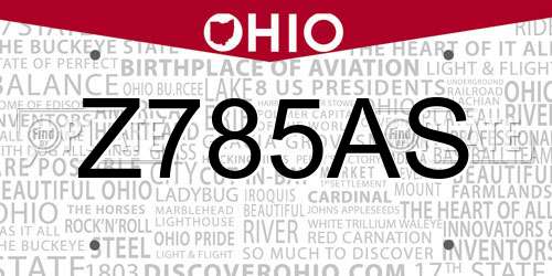Z785AS Ohio License Plate