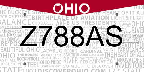 Z788AS Ohio License Plate