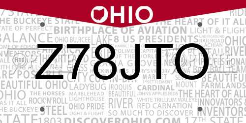 Z78JTO Ohio License Plate