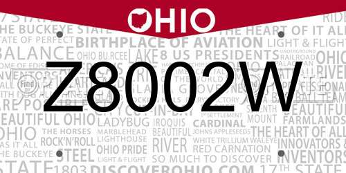 Z8002W Ohio License Plate
