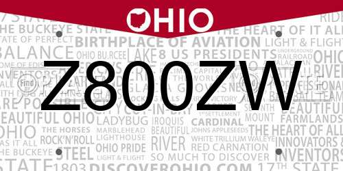 Z800ZW Ohio License Plate