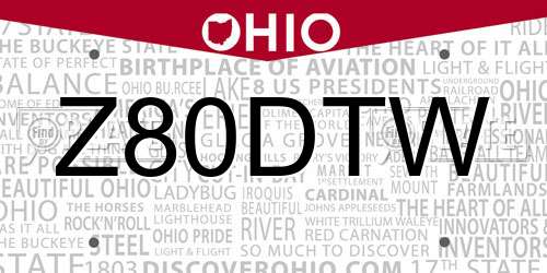 Z80DTW Ohio License Plate