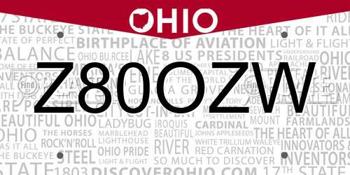 Z80OZW Ohio License Plate