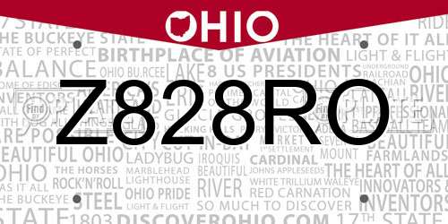 Z828RO Ohio License Plate