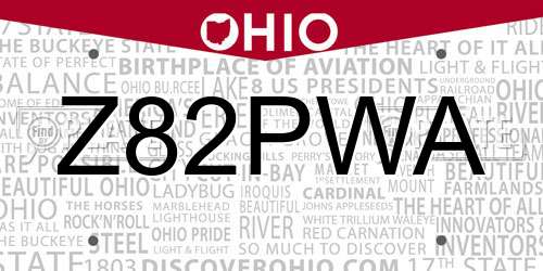 Z82PWA Ohio License Plate
