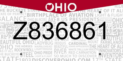 Z836861 Ohio License Plate