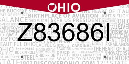 Z83686I Ohio License Plate