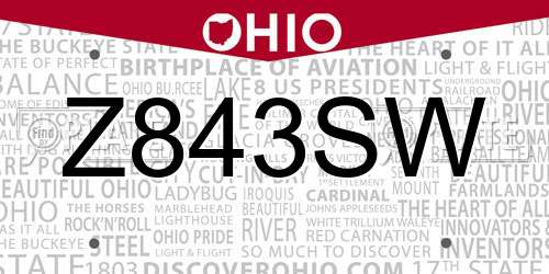 Z843SW Ohio License Plate