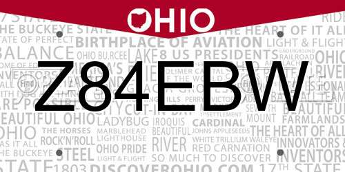 Z84EBW Ohio License Plate