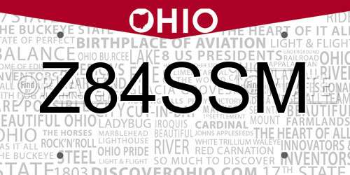 Z84SSM Ohio License Plate