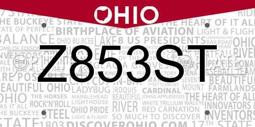 Z853ST Ohio License Plate
