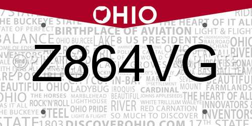 Z864VG Ohio License Plate