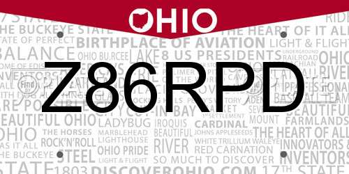 Z86RPD Ohio License Plate