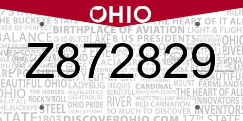 Z872829 Ohio License Plate