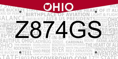 Z874GS Ohio License Plate