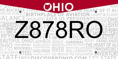 Z878RO Ohio License Plate