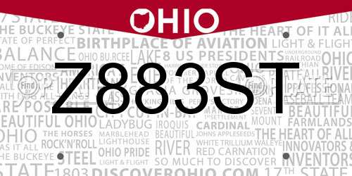 Z883ST Ohio License Plate