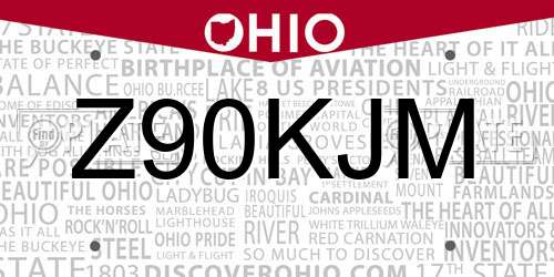 Z90KJM Ohio License Plate