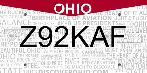 Z92KAF Ohio License Plate