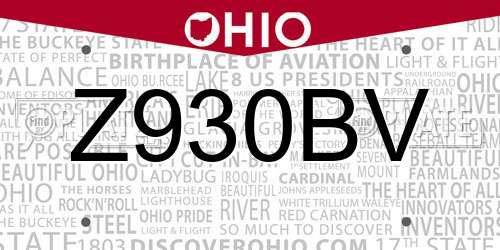 Z930BV Ohio License Plate