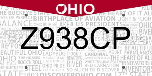 Z938CP Ohio License Plate