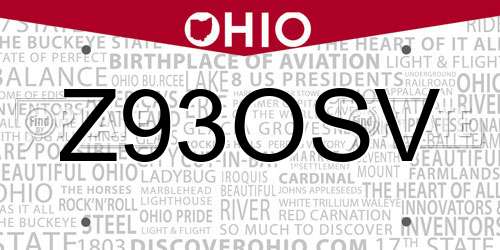 Z93OSV Ohio License Plate