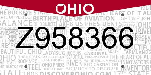 Z958366 Ohio License Plate