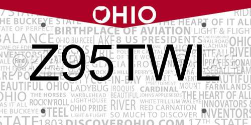 Z95TWL Ohio License Plate