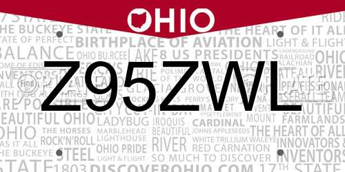 Z95ZWL Ohio License Plate