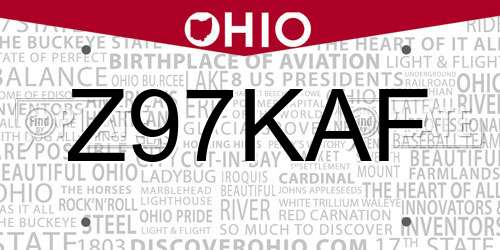 Z97KAF Ohio License Plate